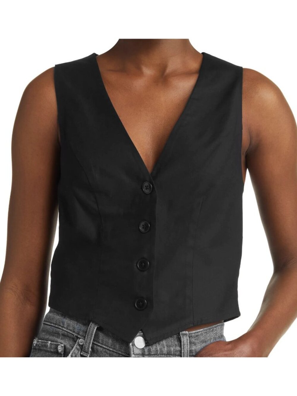 Reformation Women's Devin Twill Vest Sleeveless Jacket in Black Size 6